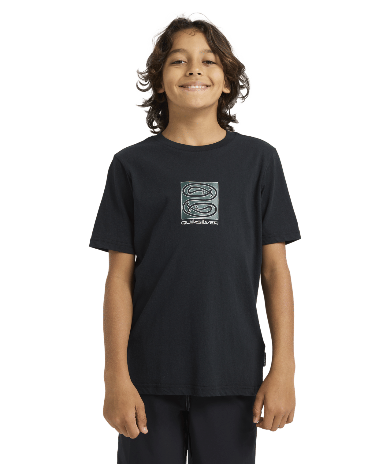 Quiksilver Tai Kehu Tuna-Heke Youth T-Shirt in black on youth model close up from front