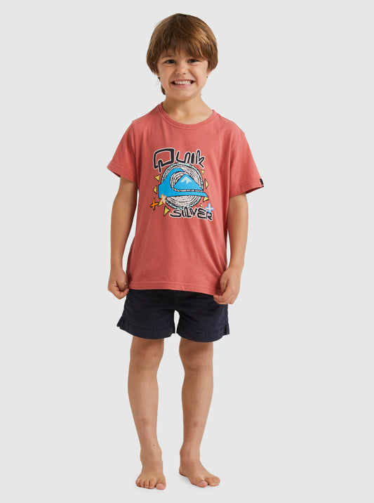boy wearing the Quiksilver Vintage Feel Boys Tee in mineral red
