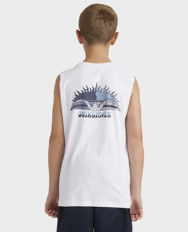 Quiksilver Youth Day and Night Muscle Top in white from rear on a youth model