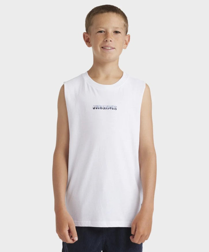 Quiksilver Youth Day and Night Muscle Top in white form front on a youth model