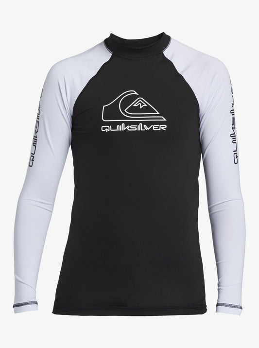 Quiksilver Youth ON Tour LS Rash Top with black body and white arms