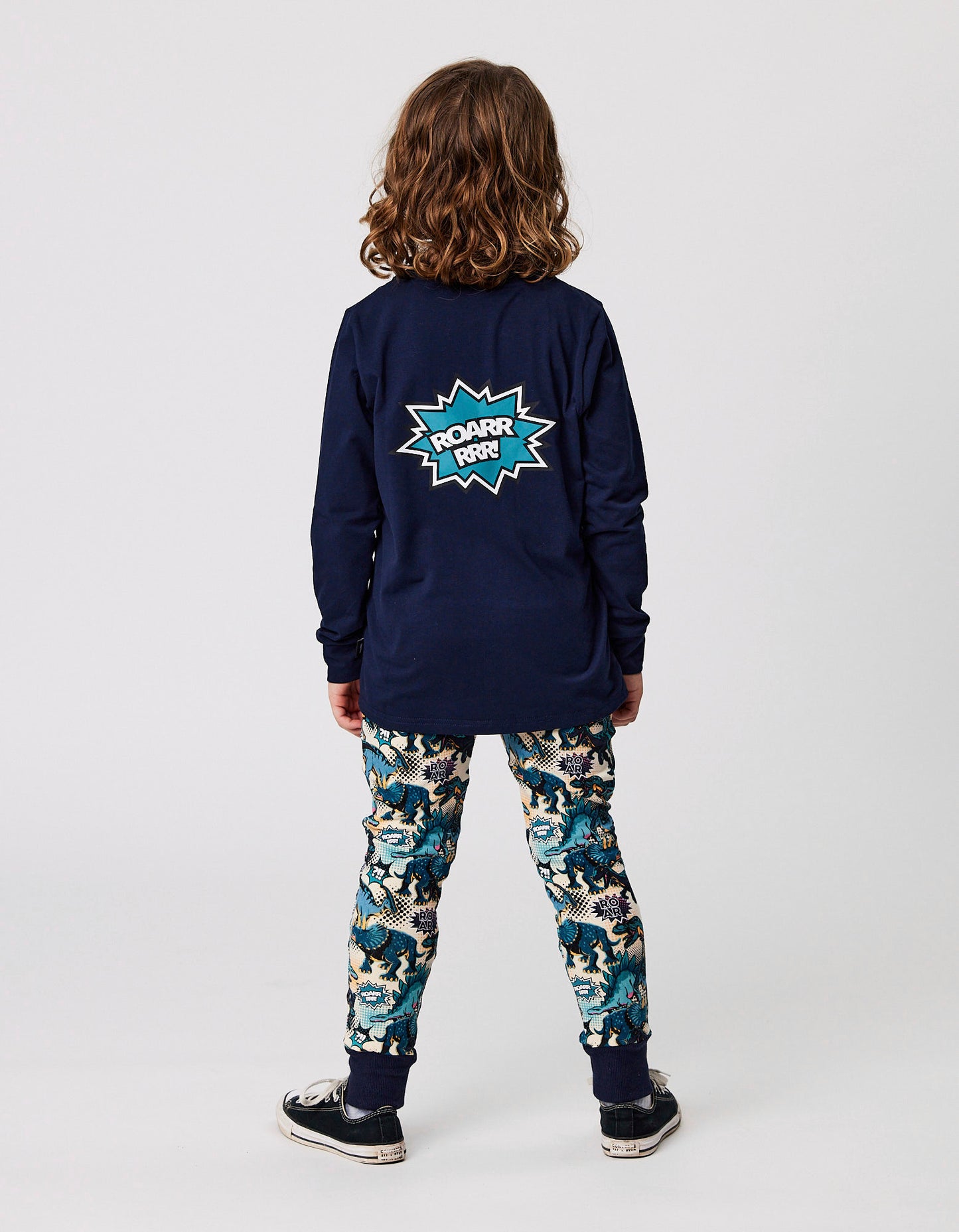 Radicool Kids Pop Art Dino Spacepants on model from back