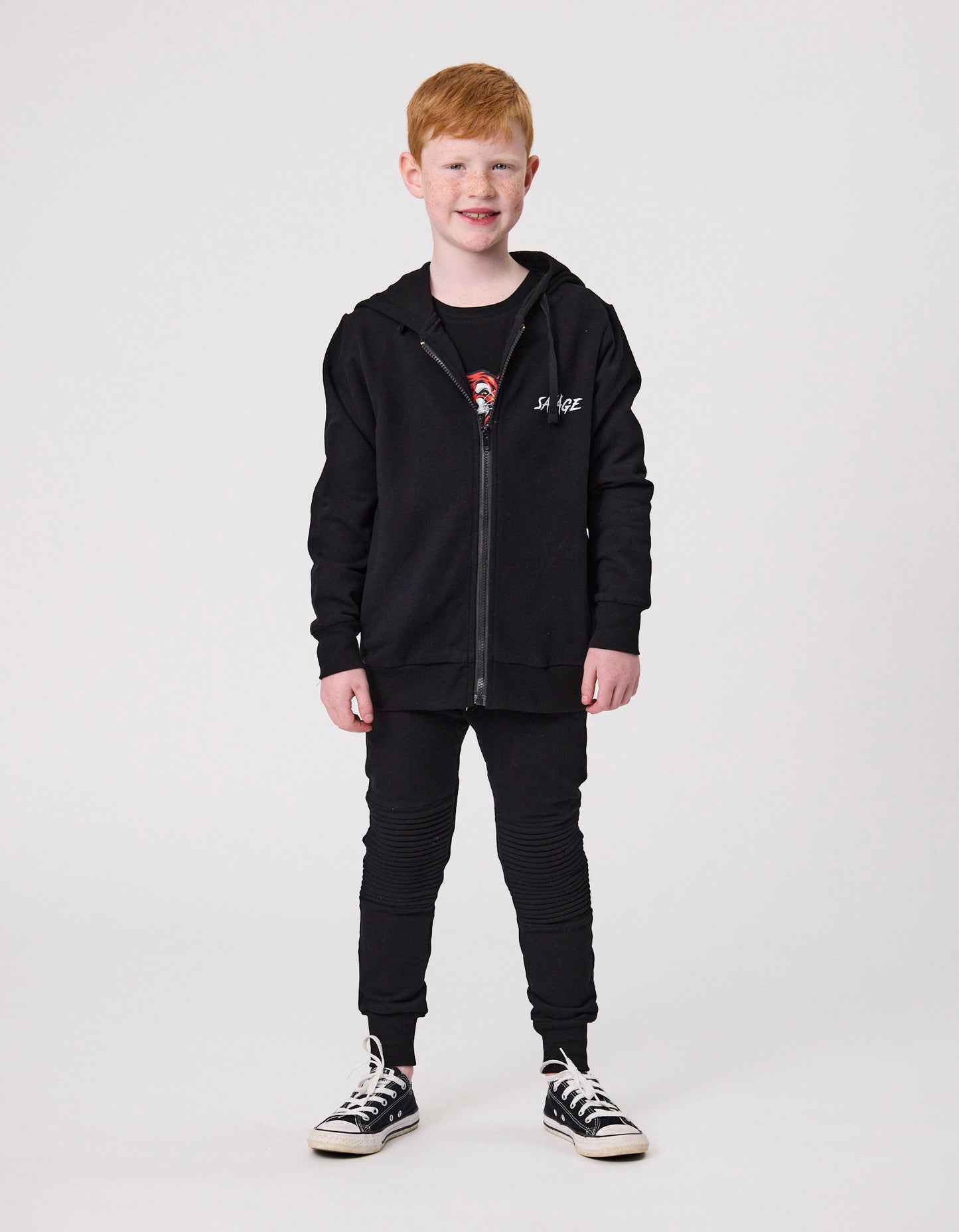 Radicool Kids Savage Zip Hood in black from front