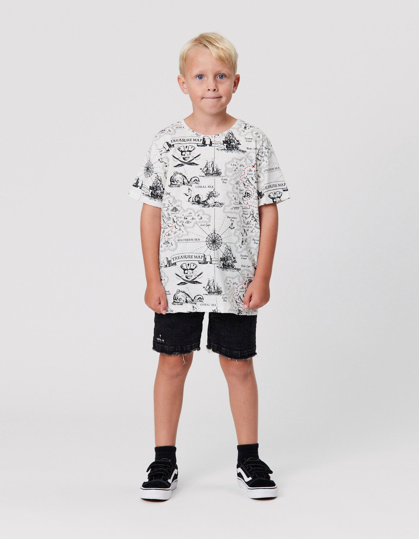 Radicool Kids Treasure Map Tee in white marle from front