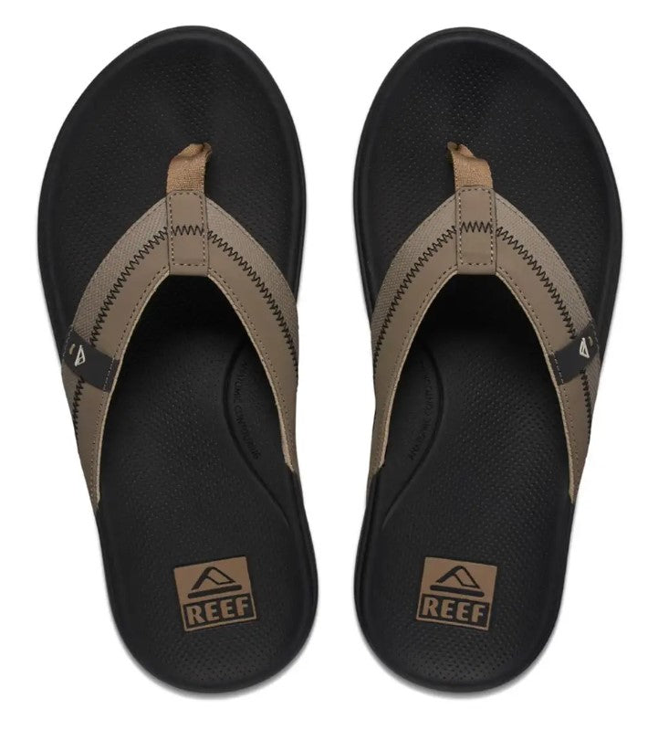 Reef Cushion Phantom 2.0 Jandals in fossil colourway with black footbed showing pair from above