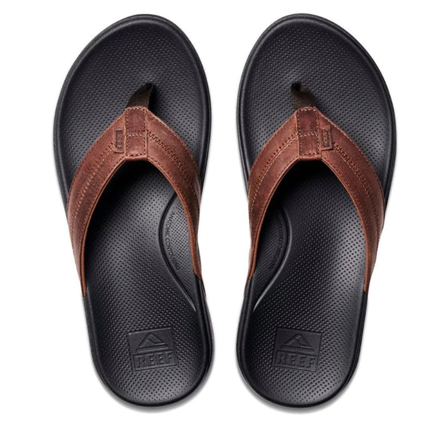 Reef Cushion Phantom 2.0 Leather Jandals in black and brown colourway