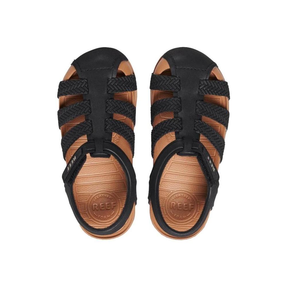 Reef Little Water Beachy Sandals black and tan pair from top