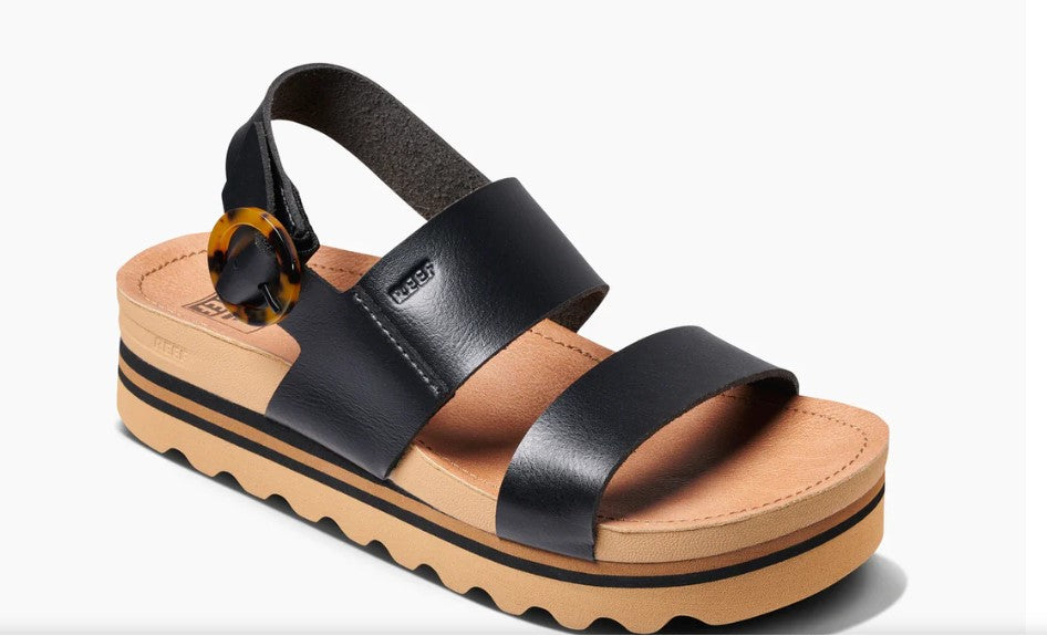 Reef Vista Hi Buckle Sandals in black and natural