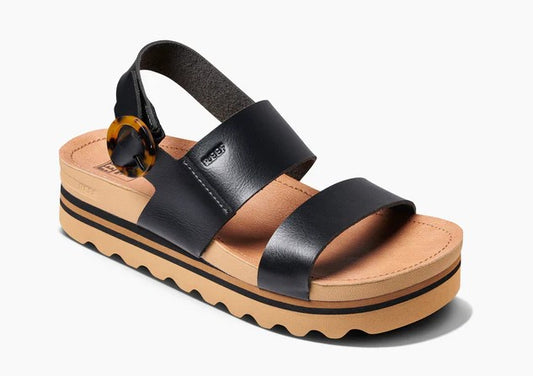 Reef Vista High Buckle in black and tan from side