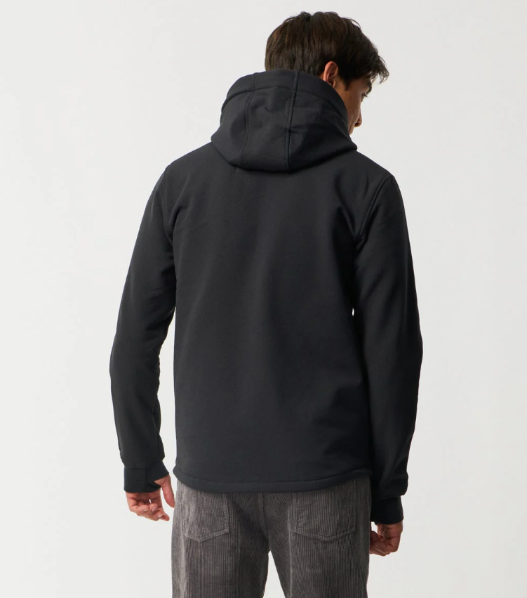 Rip Curl Anti-Series Viral Zip Thru Hoodie in black on model from rear iew