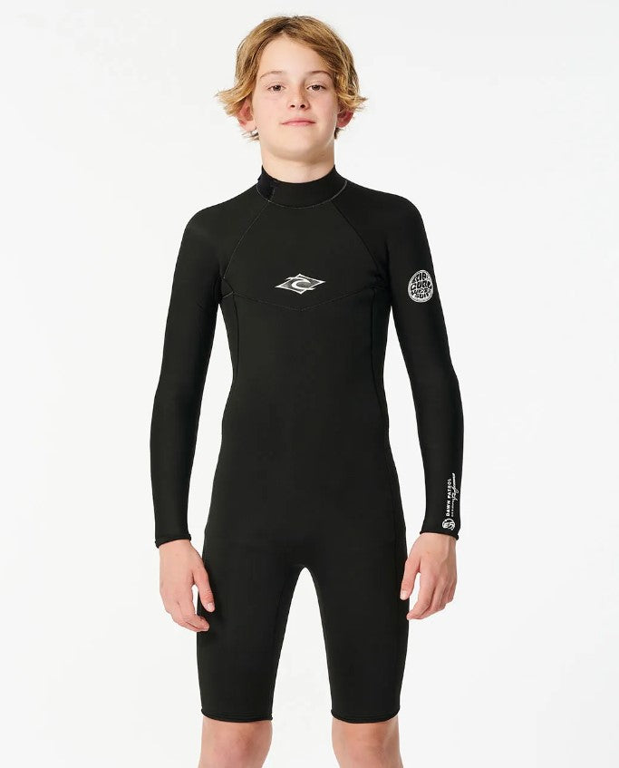 Rip Curl Boys Dawn Patrol 2mm Back Zip Long Sleeve Wetsuit in black