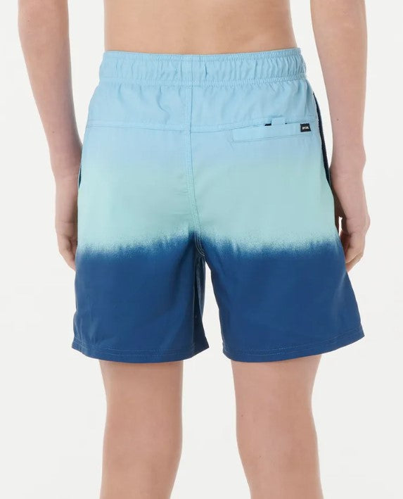 Rip Curl Boys Dip Volley Shorts in navy and blue dip from rear
