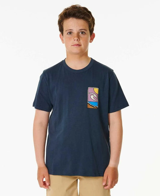 Rip Curl Tropical Destination Boys Tee in dark navy from front