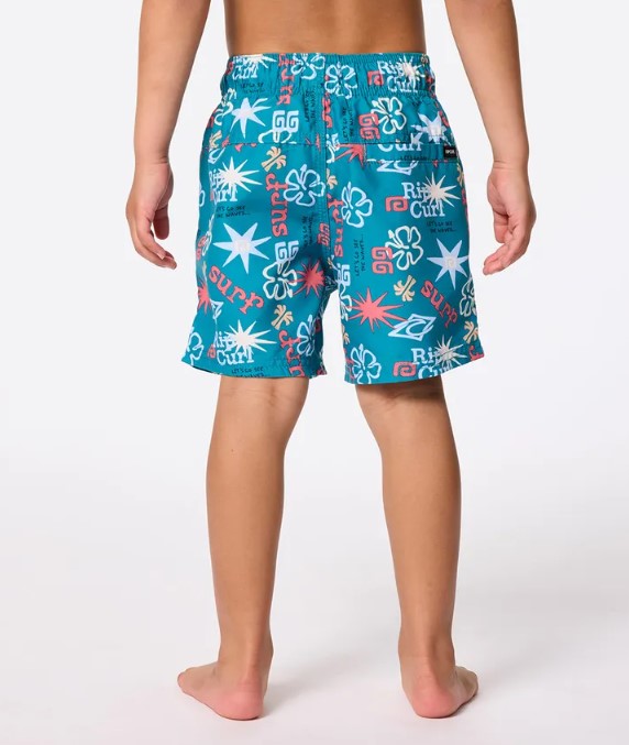 Rip Curl Boys Wave Dayz Volley Shorts in storm blue printed material from rear