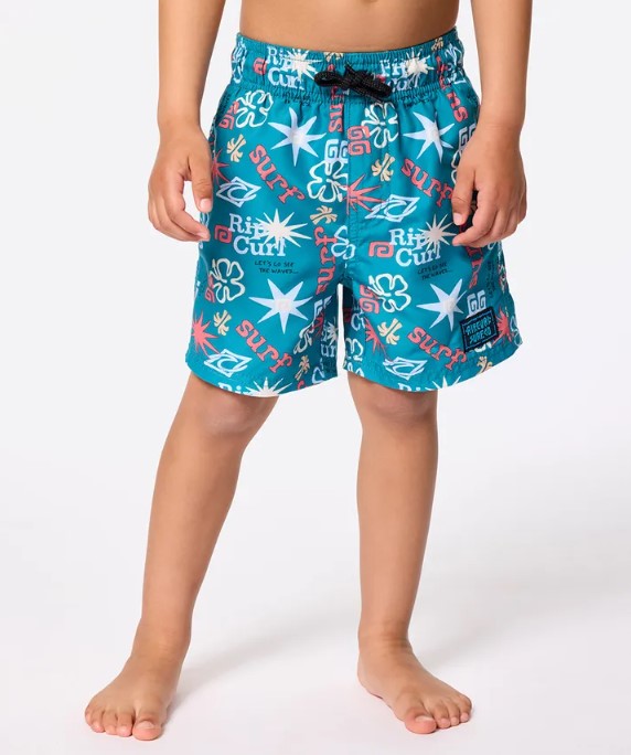 Rip Curl Boys Wave Dayz Volley Shorts in storm blue printed material from front