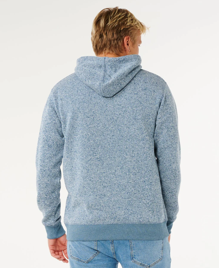 Rip Curl Classic Surf Crescent Hoodie in bluefin on model from rear
