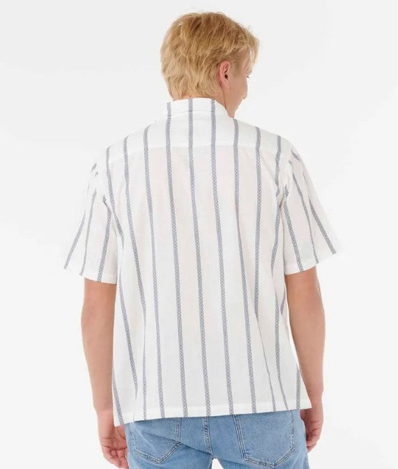 Rip Curl Classic Surf Stripe Short Sleeve Shirt in bone white with stripes from rear