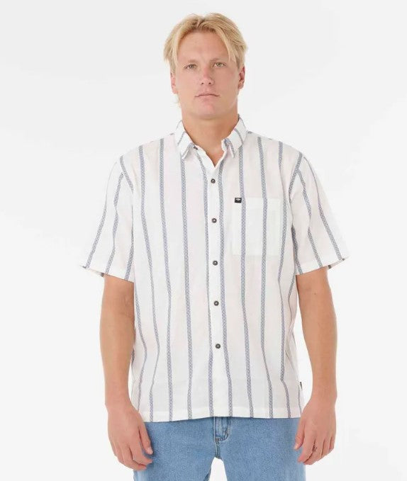 Rip Curl Classic Surf Stripe Short Sleeve Shirt in bone white with stripes from front