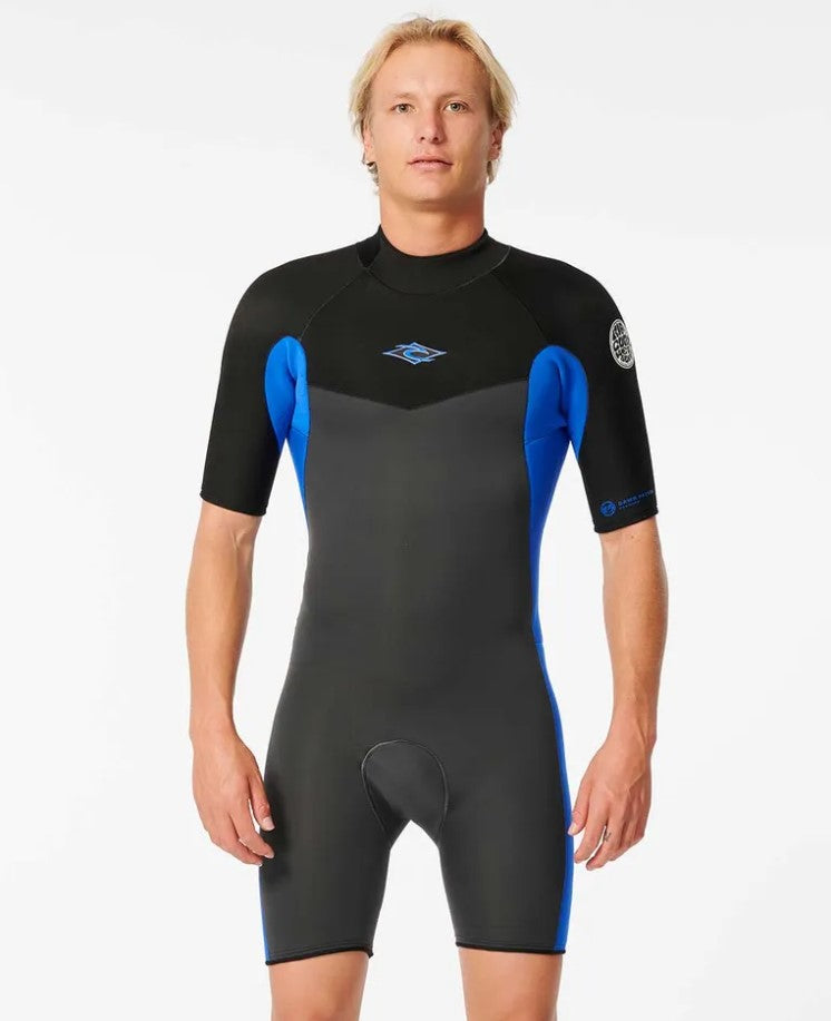 Rip Curl Men's Dawn Patrol 2mm BZ Spring wetsuit in blue colourway on model
