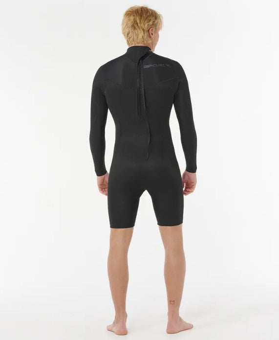 Rip Curl Dawn Patrol Back Zip 2mm Long Sleeve Wetsuit in black on Korbin Huthcings from rear