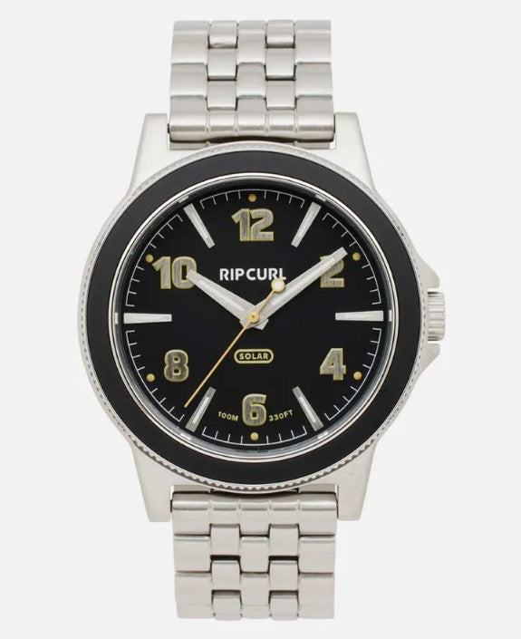 Rip Curl Daze Solar Stainless Steel Men's Watch in silver with black face