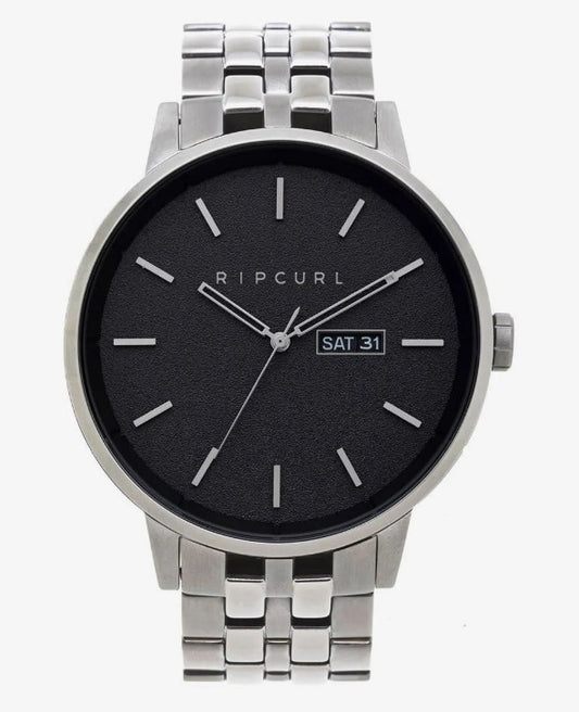 Rip Curl Detroit Silver Stainless Steel Watch in silver with black face