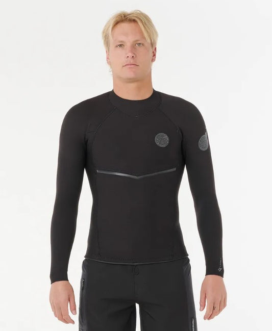 Rip Curl E-Bomb 1.5mm Long Sleeve Wetsuit Jacket in black from front