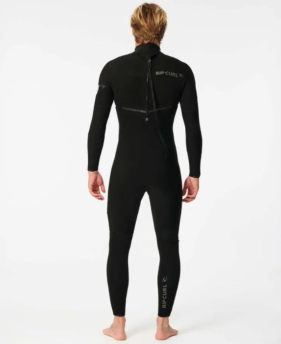 Rip Curl E Bomb 3/2mm GBS Back Zip Wetsuit in black from back view on Korbin Hutchings