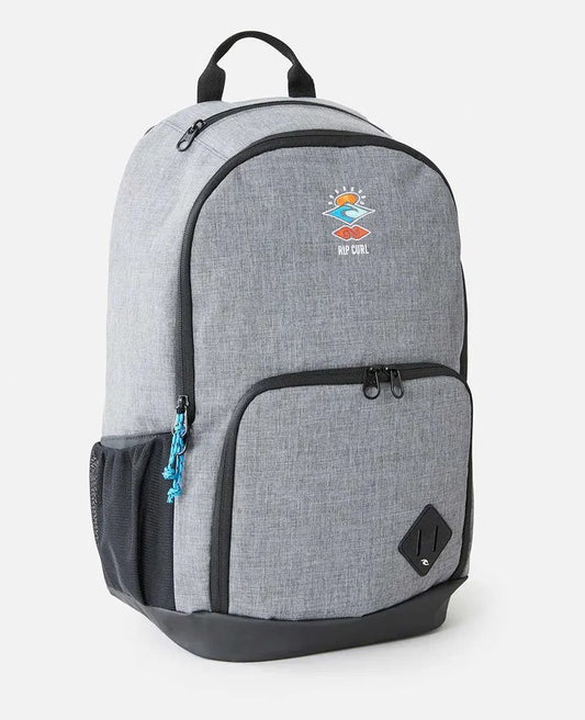 Rip Curl Evo 24L Icons Of Surf Backpack standing alone from front angle in grey marle colour