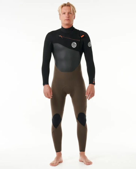 Rip Curl Flashbomb 4/3mm Chest Zip E7 Wetsuit in black and deep rock colourway
