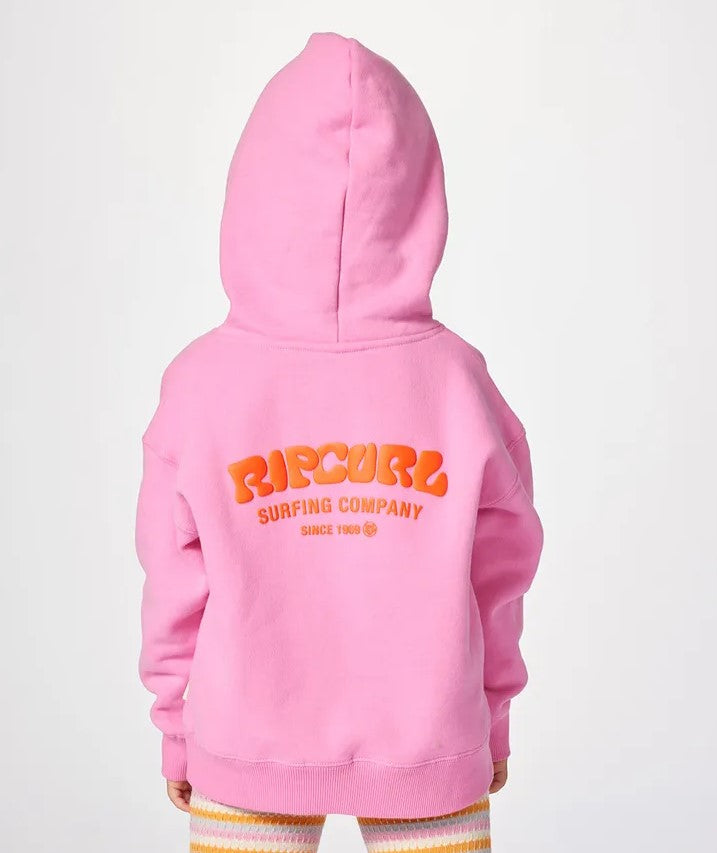 Rip Curl Girls Surf Puff Heritage Hoodie in hot pink from rear