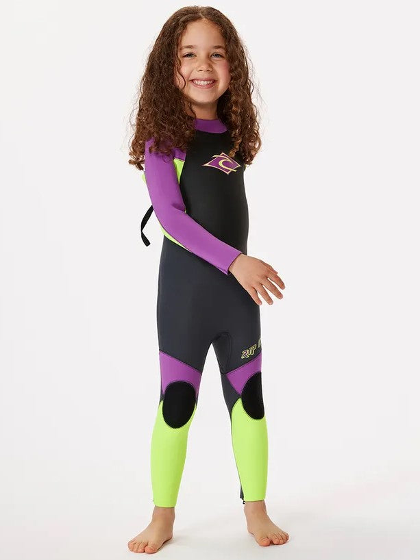 Rip Curl Groms Omega 3/2mm Flat locked toddlers Wetsuit in purple from front