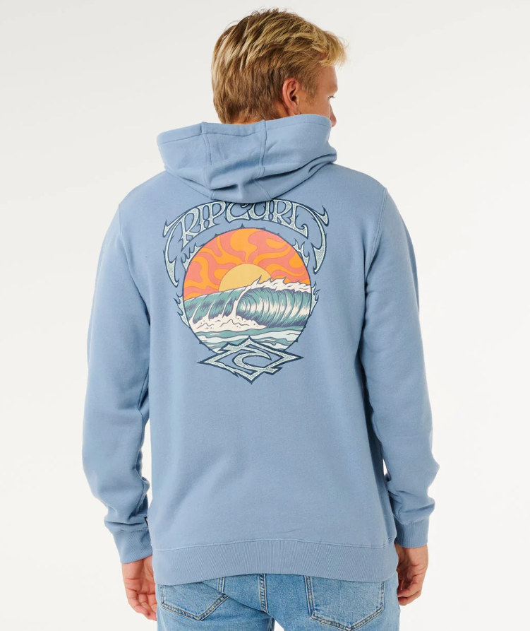 Rip Curl Hazey Days Zip Thru Hoodie in faded denim colourway showing rear view
