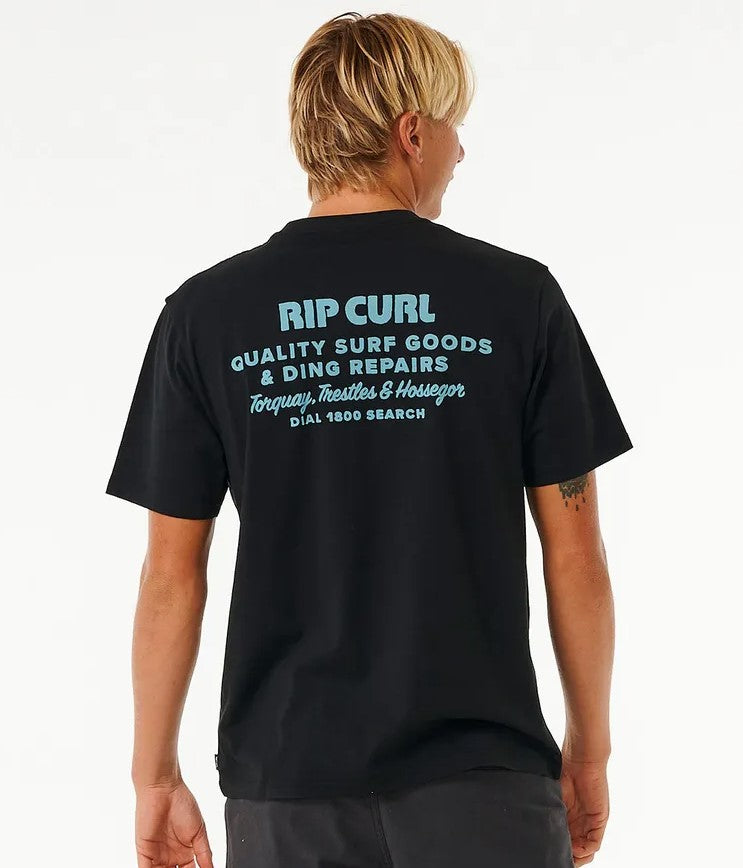 Rip Curl Heritage Ding Repairs Tee in black from rear
