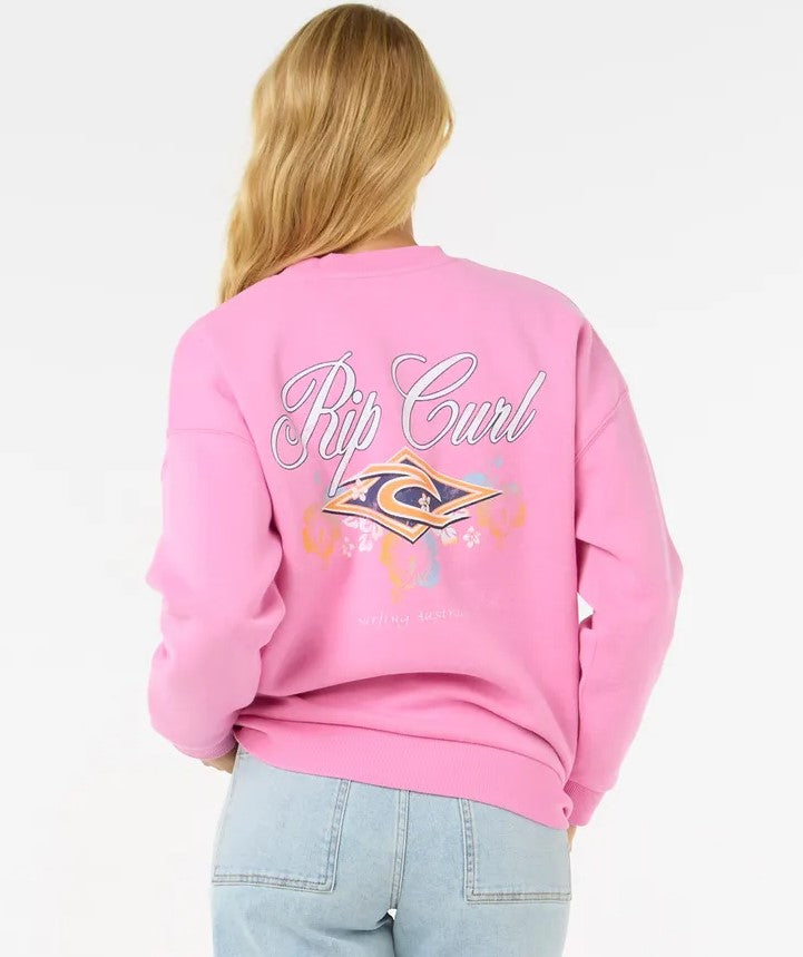 Rip Curl Hibiscus Diamond Heritage Crew in pink from rear