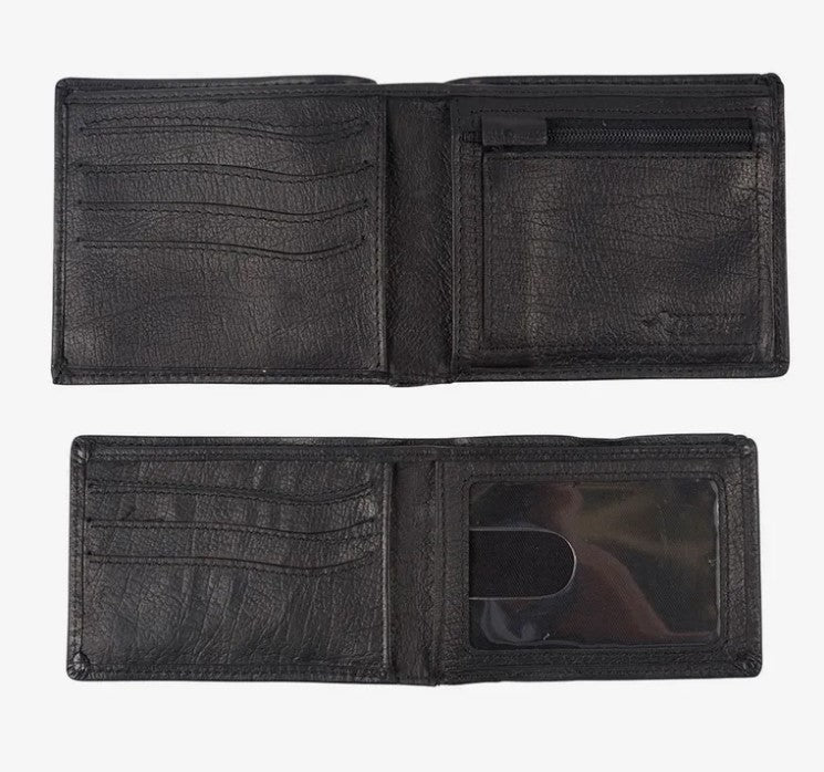 Rip Curl K-Roo RFID 2 In 1 Leather Wallet in black from inside showing both parts of the wallet