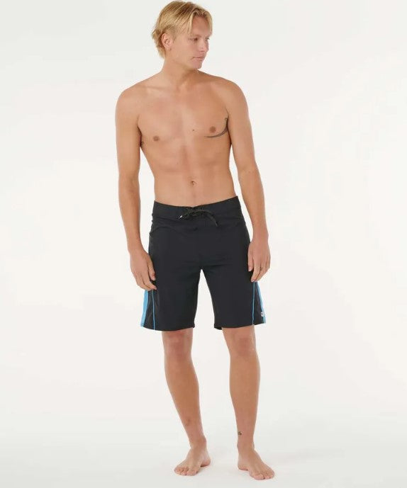 Rip Curl Mirage Medina 20" Boardshorts in black with blue detail on Korbin Hutchings