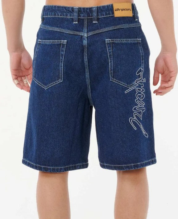 Rip Curl Medina Script 22" Denim Shorts in true indigo from rear