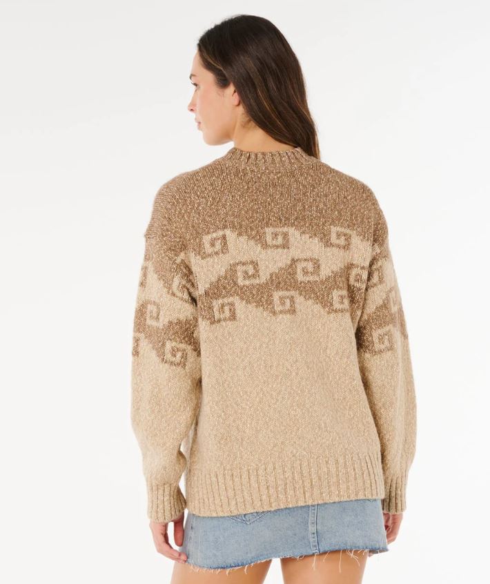 Rip Curl Pacific Coast Knit Sweater in brown from rear