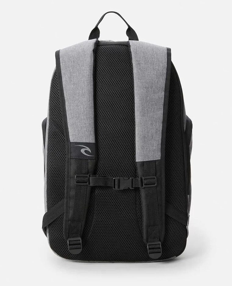 Rip Curl Posse 33L Icons of Surf Backpack standing alone image from  behind in grey marle colour
