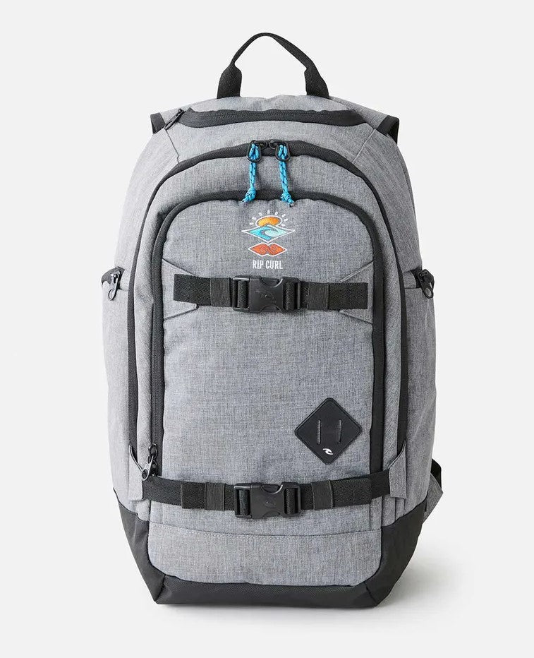 Rip Curl Posse 33L Icons of Surf Backpack standing alone image from front in grey marle colour
