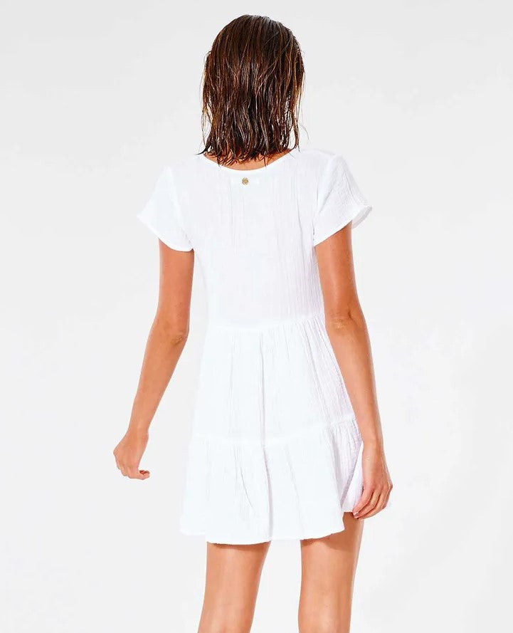 Rip Curl Premium Surf Dress in white on model from rear