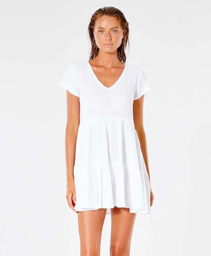 Rip Curl Premium Surf Dress in white on model from front