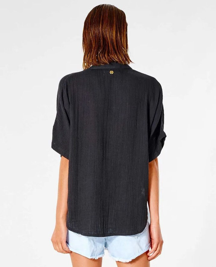 Rip Curl Premium Surf Womens Short Sleeve Shirt in black from rear