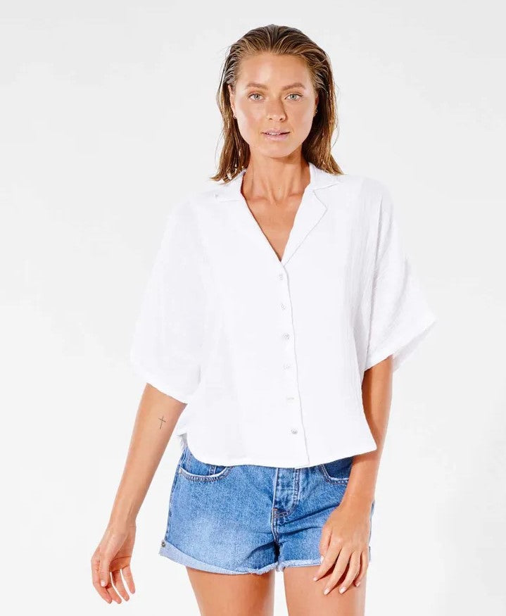 Rip Curl Premium Surf Womens Short Sleeve Shirt in white from front