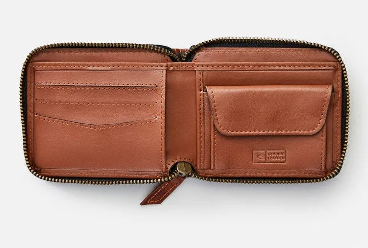 Rip Curl Searchers Slim RFID Leather Wallet in brown from inside
