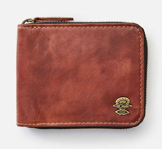 Rip Curl Searchers Slim RFID Leather Wallet in brown from front