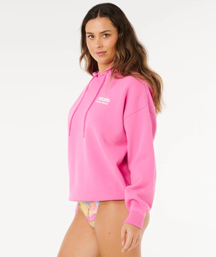 Rip Curl Surf Puff Heritage Relaxed Womens Hoodie in pink from side