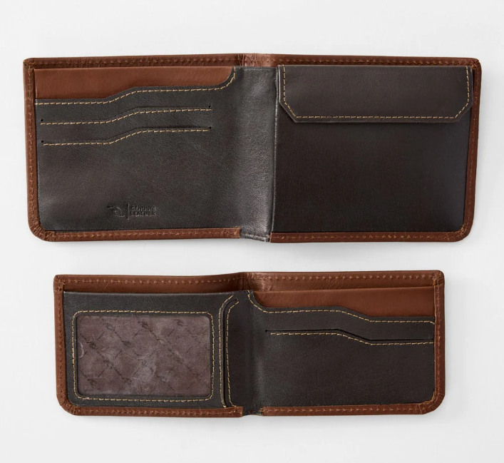 Rip Curl Surf Revival RFID 2 in 1 Leather Wallet in brown showing main wallet and pullout from inside