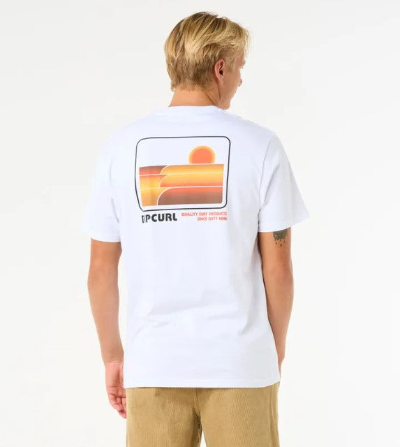 Rip Curl Surf Revival Stacked Tee in white from rear